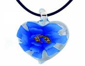 Blue peony glass heart pendant