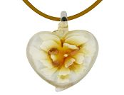 Yellow peony glass heart pendant